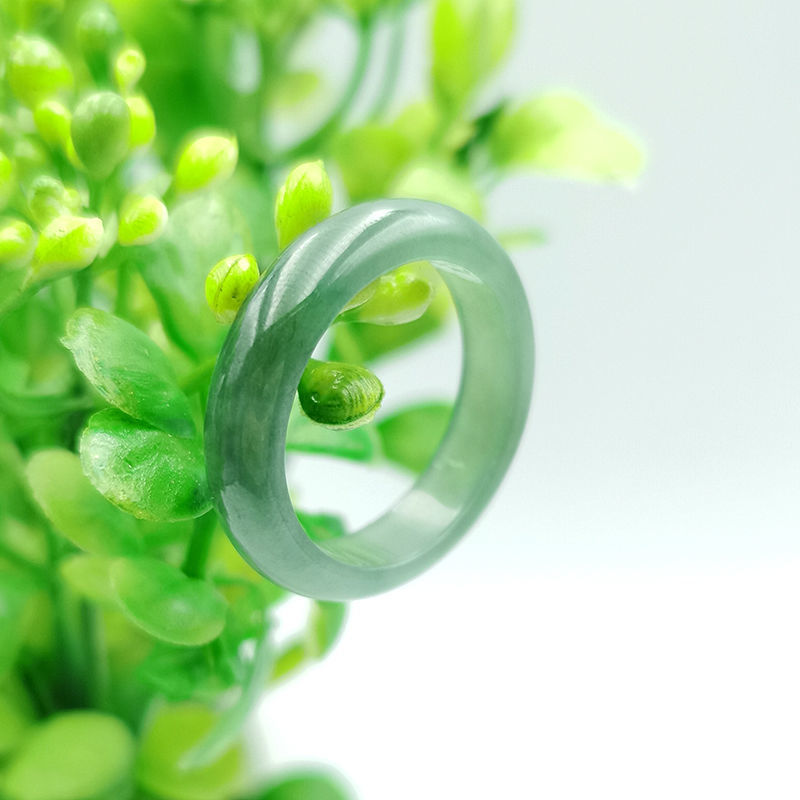 Jadeite Ring Ice Green Floating Flower Ring Jade Finger Ring for Men and Women Jade Ring Tail Ring with Gift Box