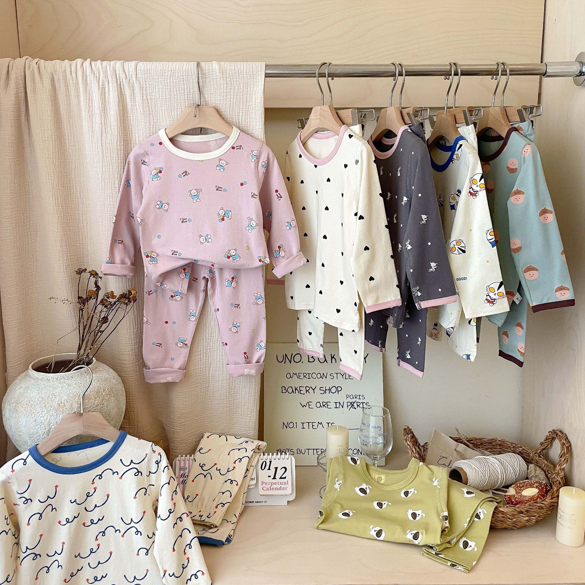 Детская домашняя одежда A-класса из 100% хлопка для мальчиков и девочек, весна-осень, безкостные осенние вещи и брюки, теплые пижамы