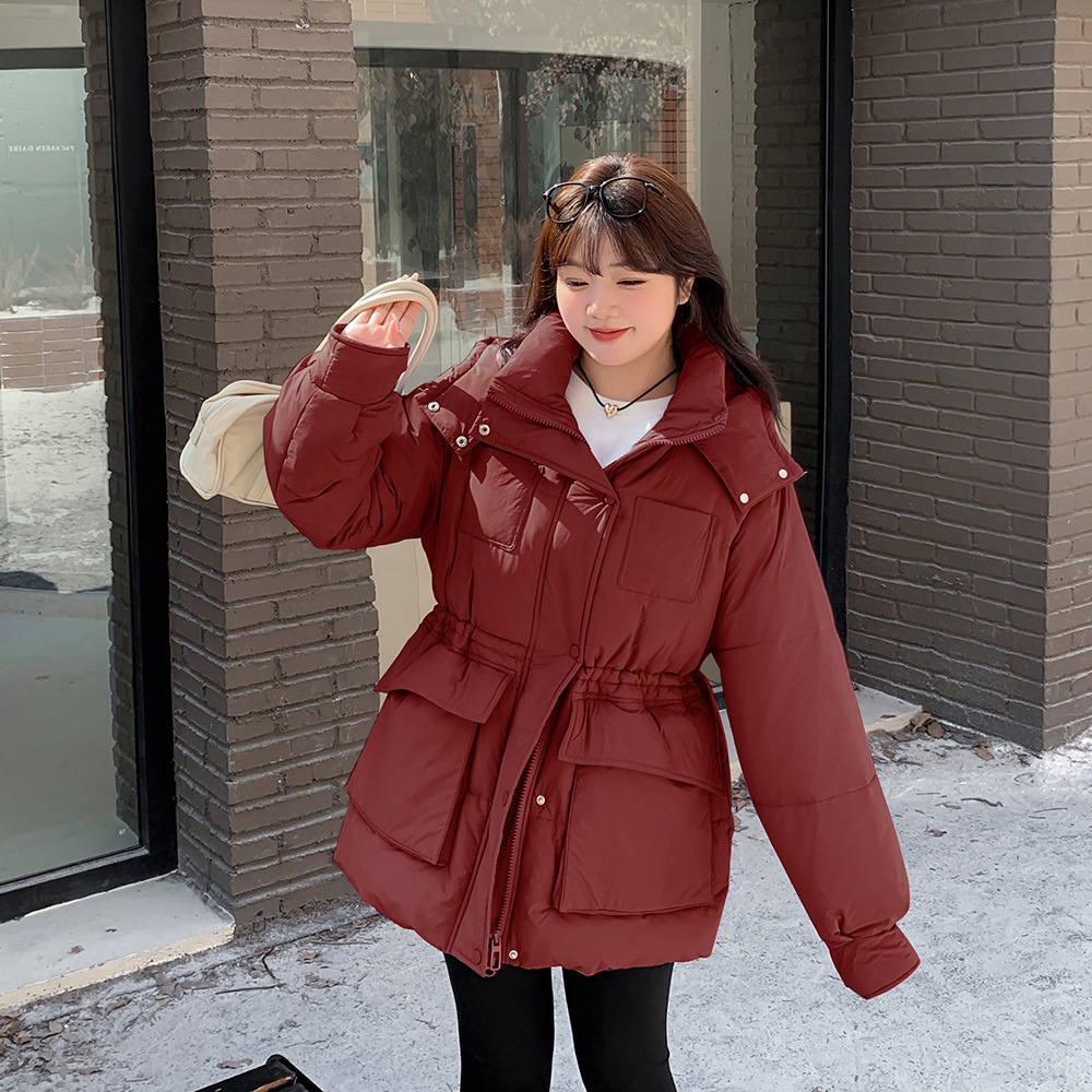 Y881 Slightly Fat Large Size Korean Style Commuting Style Thickened Warm Cotton Jacket Winter Jacket Temperament Solid Color Cotton Jacket-Bfd