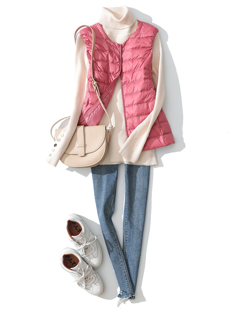 Cross-Border Lightweight down Vest Women's Short Round Neck Autumn and Winter New Waistcoat down Jacket Liner Large Size Vest Off-Season