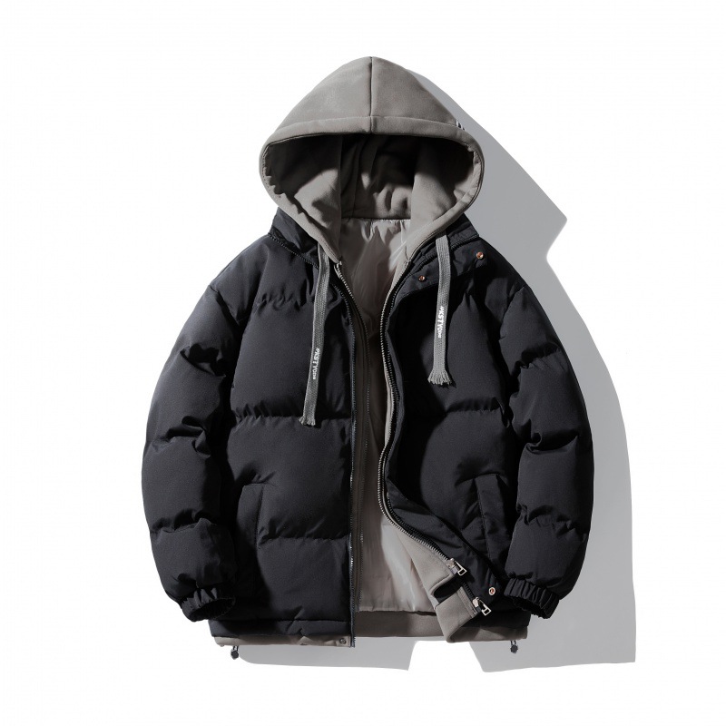 Basic Hooded Trendy Cotton Jacket for Men, 2025 Winter New Trendy Brand Couple Loose Coat, Winter Fake Two-Piece Jacket