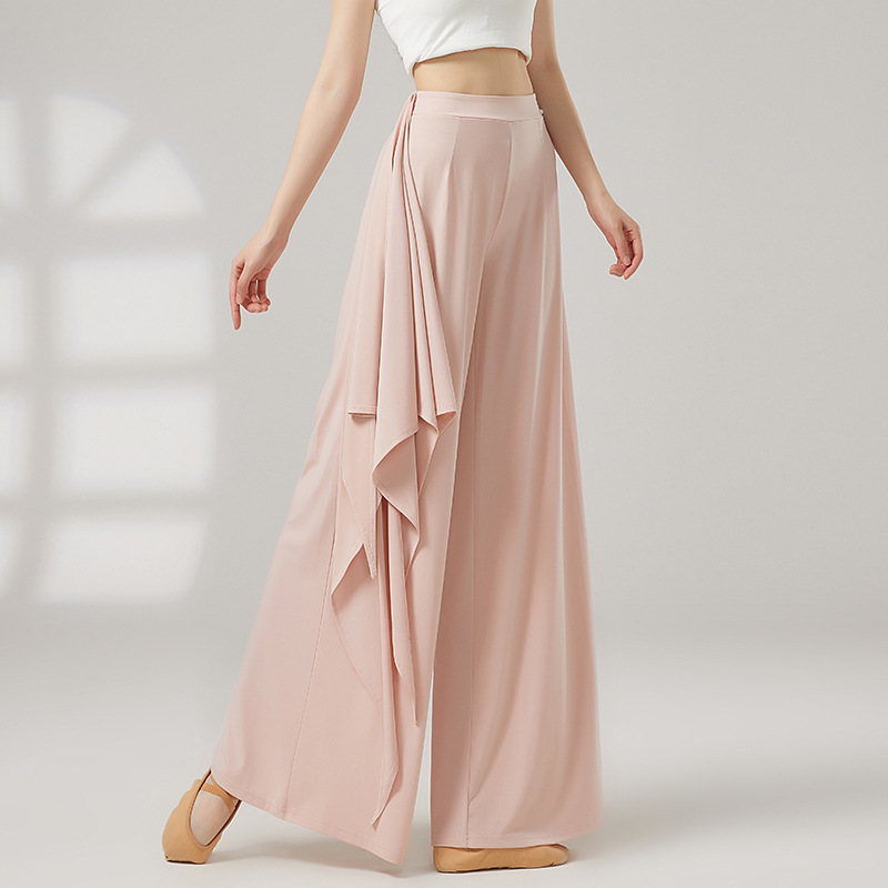 Dance Wide-Leg Pants with Faux Two-Piece Skirt, Classical Dance Pants, Long Pants with Drape, Chinese Dance Body Practice Outfit