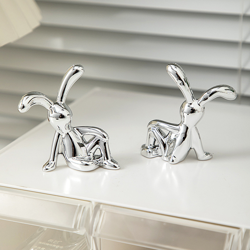 High-End Modern Electroplated Creative Rabbit Bedside Table Ornament, Light Luxury Living Room Trendy Car Tv Cabinet Tissue Box