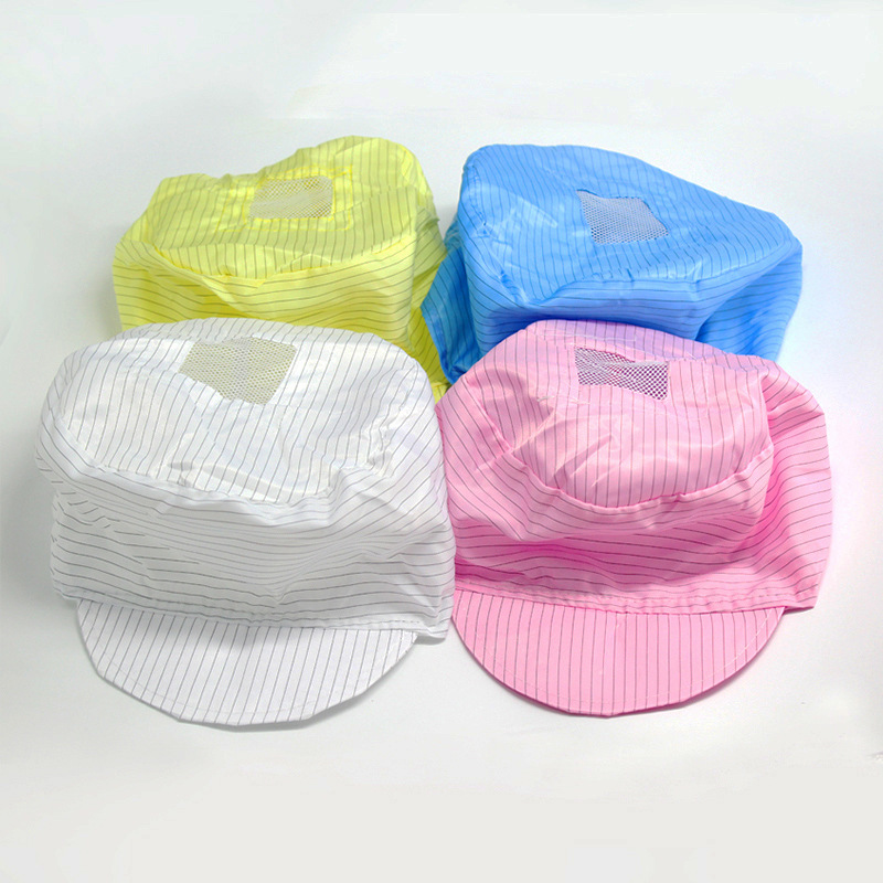 Anti-static hat electronic factory dust-free workshop men's and women's blue and white stripes breathable dust-proof size work protective hat