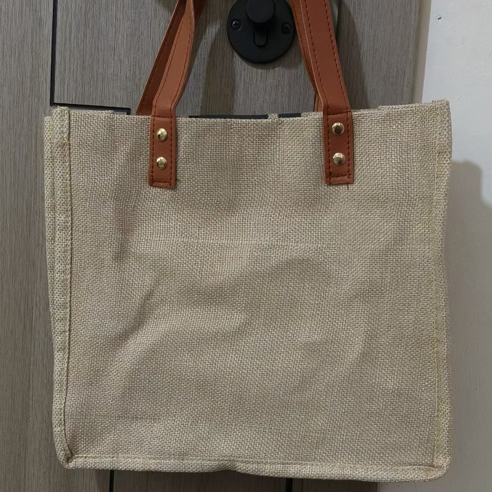 Women's woven handbag briefcase professional commuter striped simple shoulder bag large capacity linen messenger bag