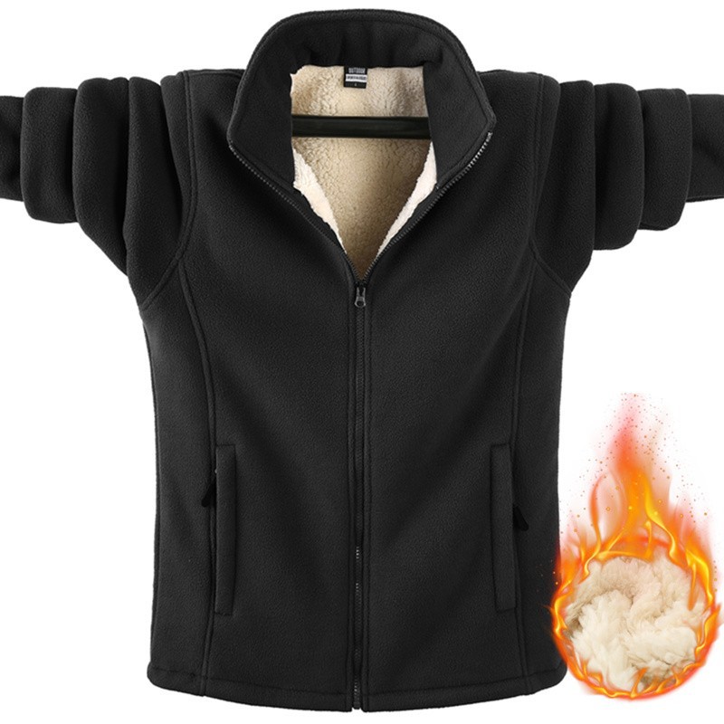 Customized Autumn and Winter Men's Jackets Fleece-Lined Thickeneded Cardigan Stand Collar Casual Warm Sweatshirt Fleece Jacket Loose Men's Clothing