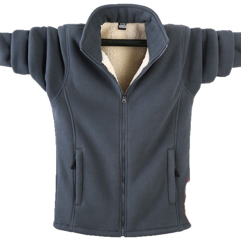 Customized Autumn and Winter Men's Jackets Fleece-Lined Thickeneded Cardigan Stand Collar Casual Warm Sweatshirt Fleece Jacket Loose Men's Clothing