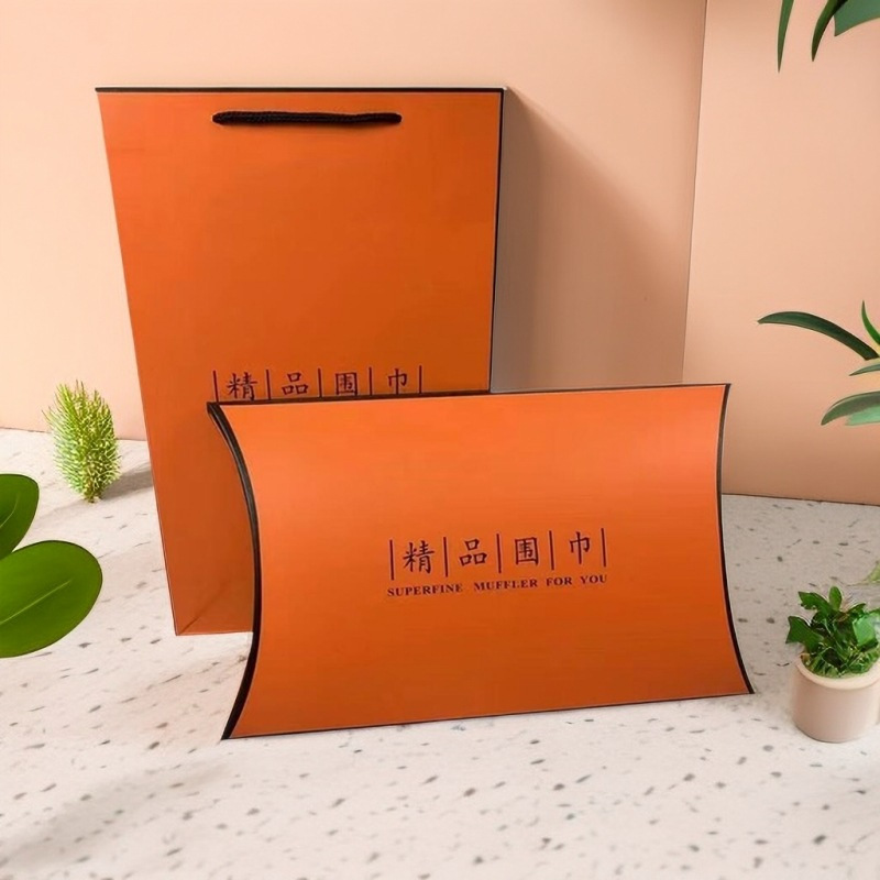 High-End Ready-Made Scarf Gift Box Orange Scarf Silk Scarf Exquisite Gift Box Annual Party Souvenir Wholesale Manufacturer Ready-Made