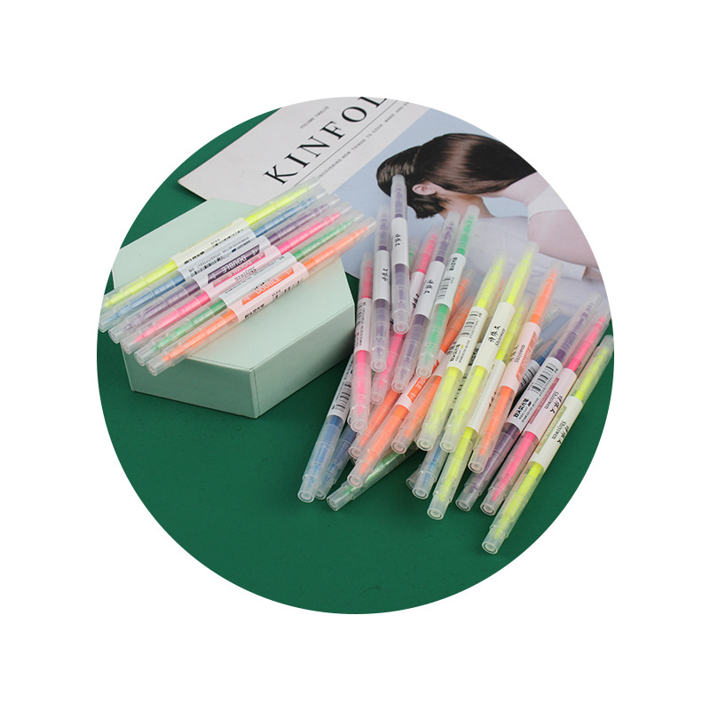 Poetry Yiwen Double Head Double Color Bulk Highlighter Student Mark Pen Hand Account Pen Key Line Watercolor Pen Marking Pen