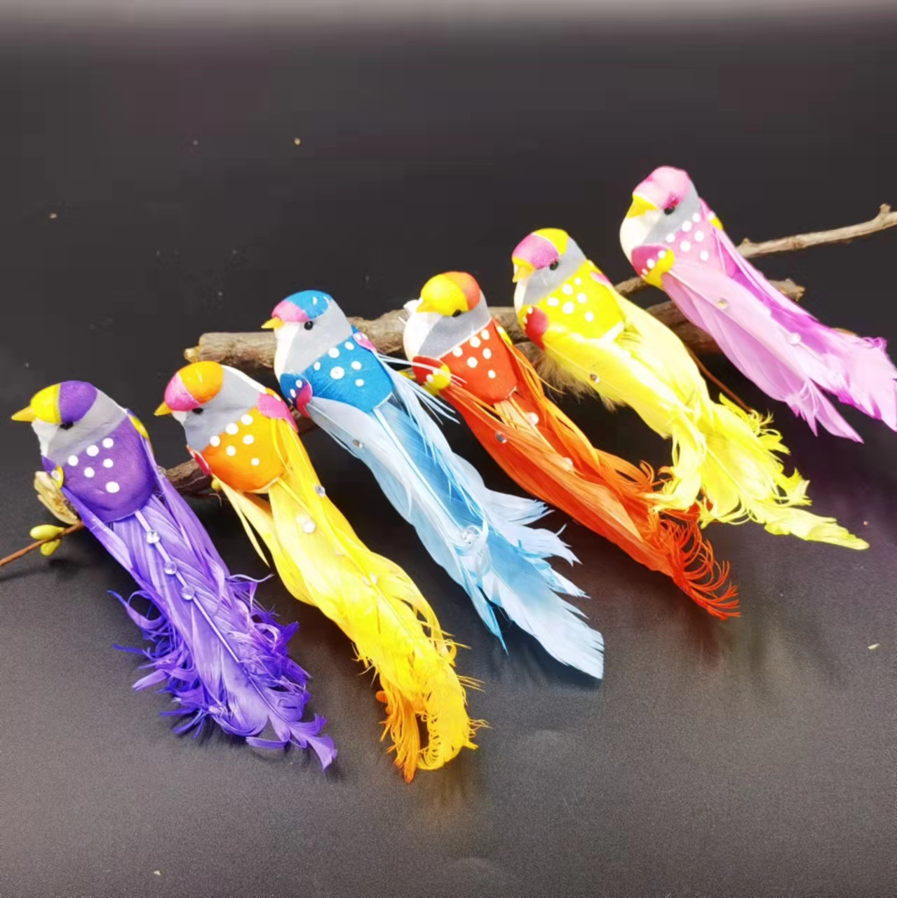 14cm Boutique Simulation Curly Hair Sticker Diamond Bird Birds/Christmas New Year Decoration/Guest Kindergarten Decoration