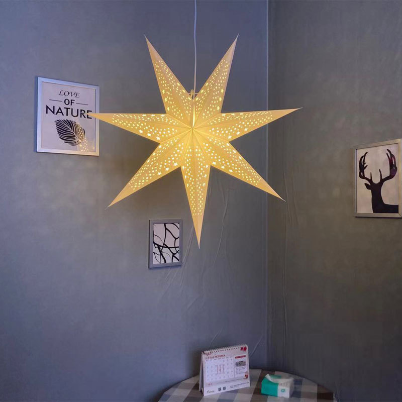 Nordic Christmas paper Star Hollow chandelier multi-color optional bedroom bedside children's room decoration night light lampshade
