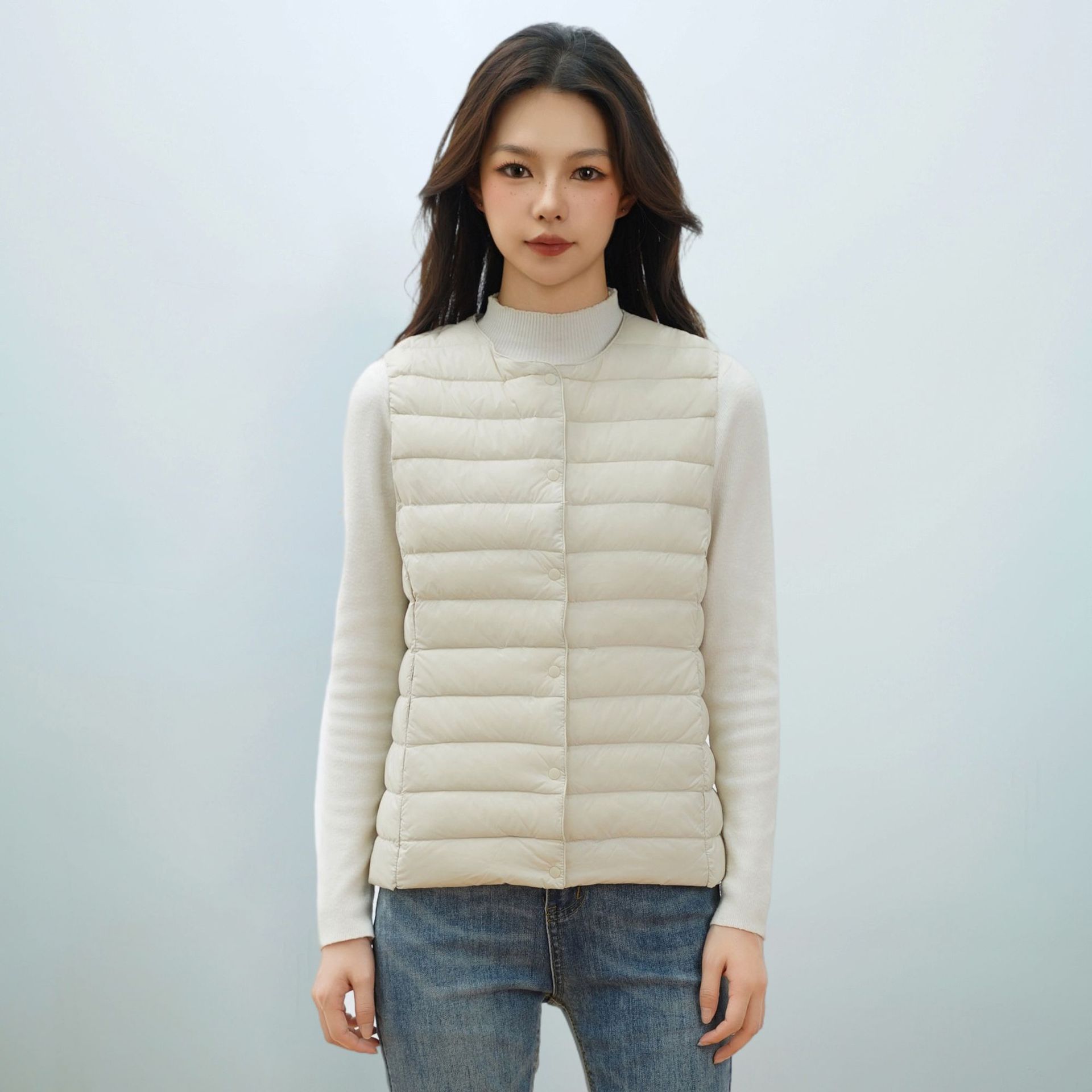 Новый женский жилет из пуха Pinghu Chi, новый национальный стандарт 90, легкий пуховик с круглым и V-образным вырезом