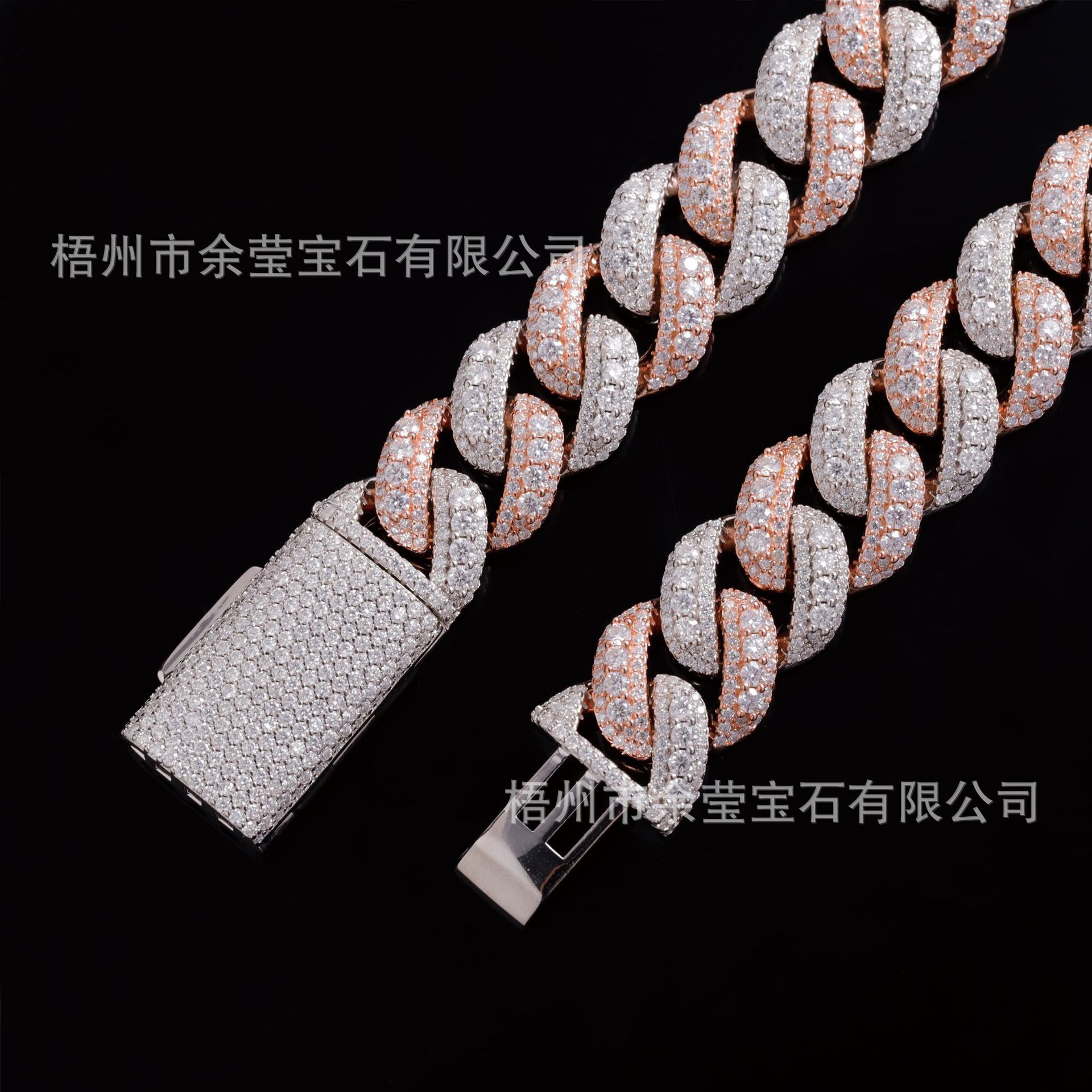 European and American Cross-Border Two-Color 18Mms925 Silver Full-Set Rhombus Cuban Chain Necklace Hip-Hop Trendyy Men's Necklace