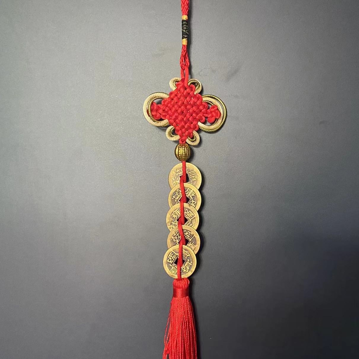 Pure copper five Emperor money pendant wholesale Phnom Penh small Chinese knot car interior decoration pendant antique coin small gift