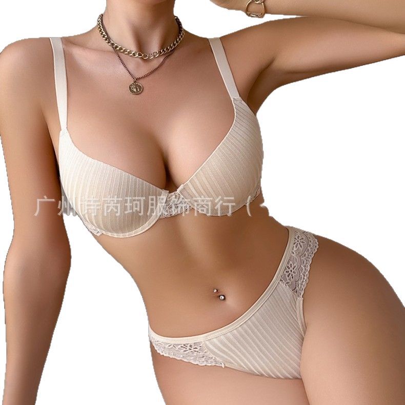 Versatile Set Cross-Border French Lace Adjustable Bra Amazon Tiktok Bra Thin Push-Up Thin Molded Cup