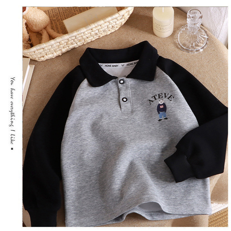 New Polo Shirt Sweatshirt 2025 Spring and Autumn New Children's Turn-Down Collar Long-Sleeve Base Shirt for Older Children Patchwork Shirt