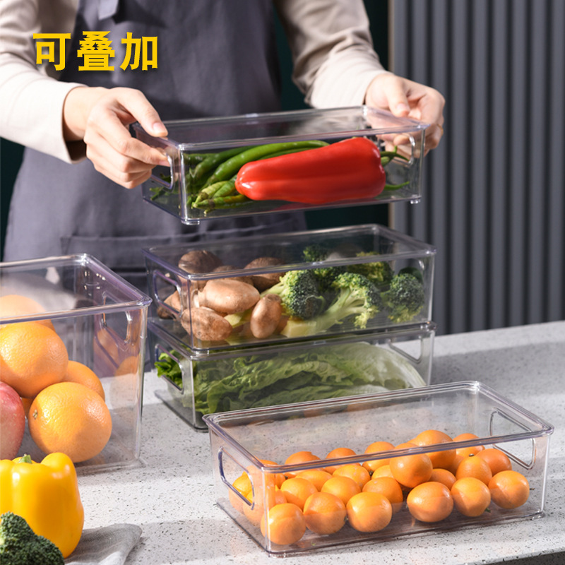 Thickened Desktop Preservation Box Plastic Transparent Sealed Box Refrigerator Storage Box Fruit and Vegetable Freezing Kitchen Storage Box Overlay