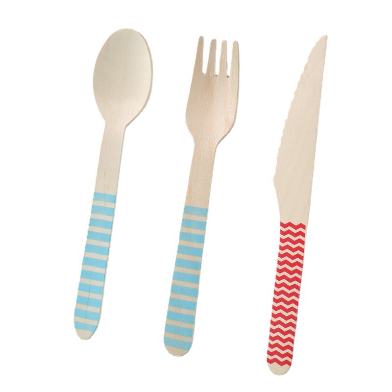 Wooden Tableware Wooden Knife Wooden Fork Wooden Spoon Cake Dessert Spoon 100 Pack Disposable Wooden Knife and Fork Spoon