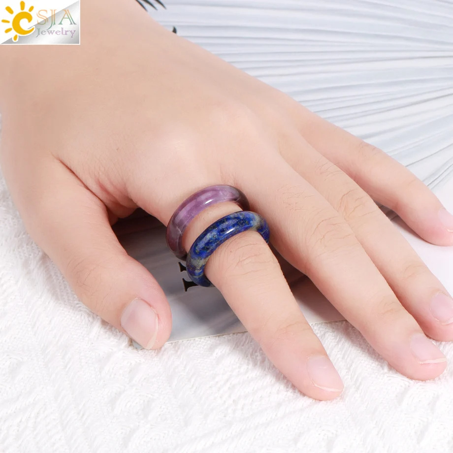 Cross-border Hot Sale Natural Stone Ring Agate Amethyst Jade Running Ring Simple plain ring personality all-match ring