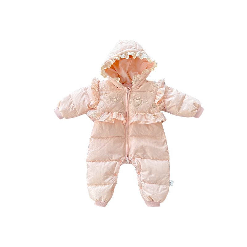 [90 New National Standard] Baby down Jumpsuit Winter Outing Romper Suit for Baby Girl Warm and Fashionable Princess Harness
