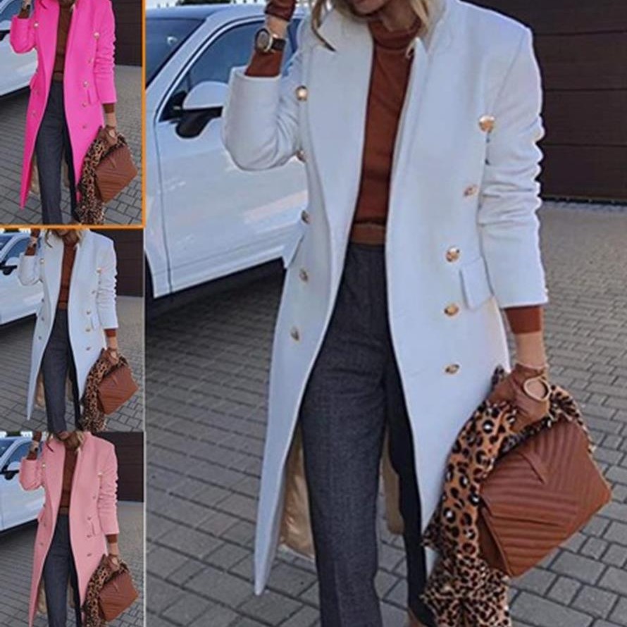 2024 кросс-бодерная женская одежда Европа и США зарубежная торговля Amazon осень и зима длинное шерстяное пальто двубортное шерстяное пальто