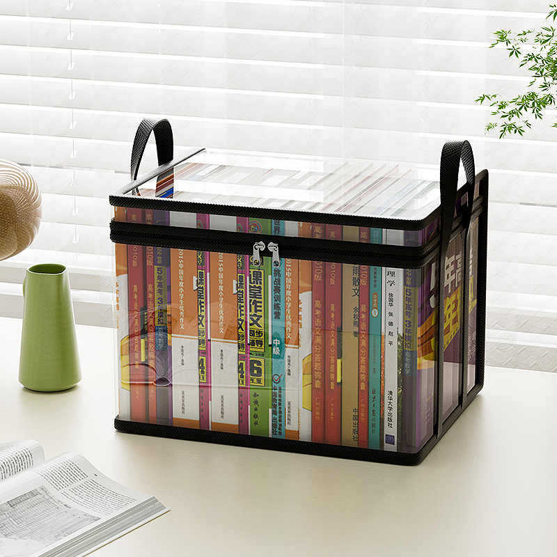 Book Storage Box Classroom Household Old Book Sorting Artifact Student Desktop Dustproof Transparent Foldable Book Box Bag
