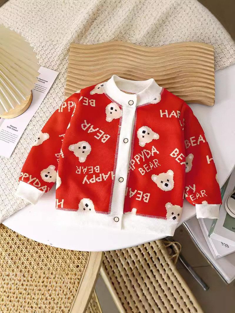 Warm Cardigan for Boys and Girls, Versatile Knitted Jacket for Children, Thickened Outerwear Sweater for Toddlers and Parent-Child Matching