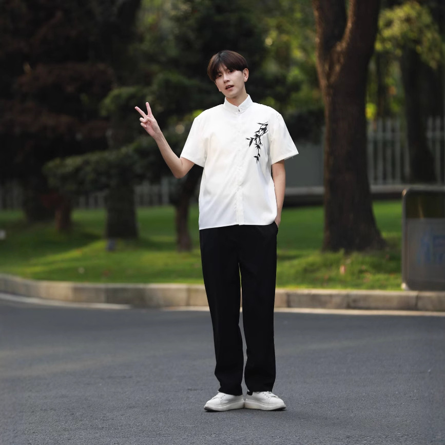 Summer Han Dynasty Chinese Style Ink Bamboo Embroider Choir Performance Clothing Junior High School Students Poetry Recitation School Uniform Class Uniform Suit