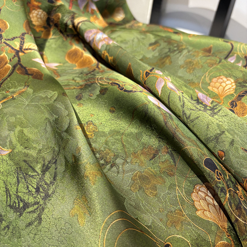 New Silk Xiangyun Yarn Fabric Chinese Style Cheongsam dress Mulberry Silk Fabric Zero Cut Plant Flower Silk