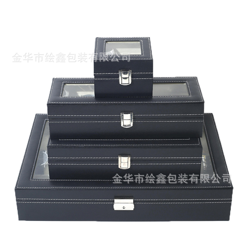 Watch Box Wholesale High-End Watch Storage Jewelry Box Ready-Made Leather Watch Transparent Window Storage Display Box