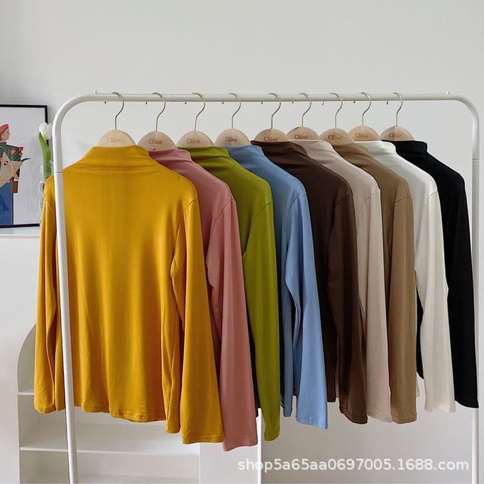 Девятицветная маска с полувысоким воротником, высокоэластичная однотонная базовая рубашка, облегающая, модная, для женщин