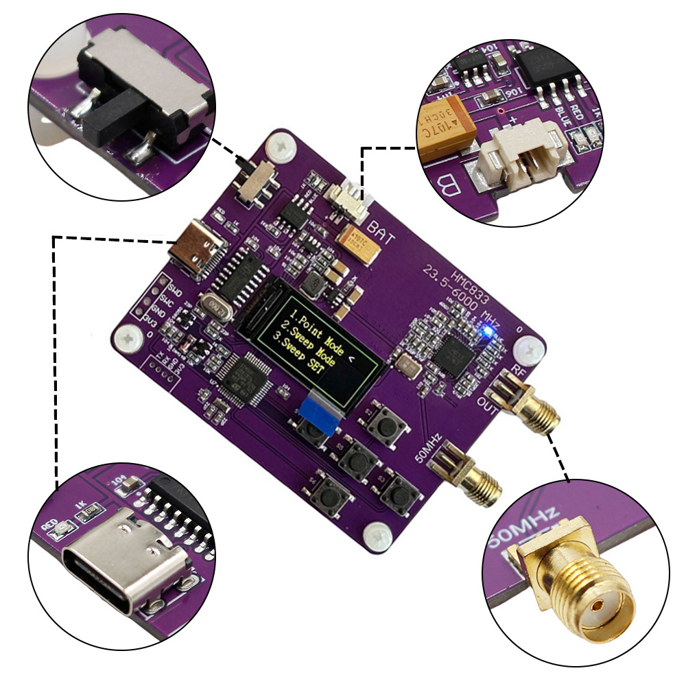6GHz RF signal generator 23.5MHZ-6000MHz key version oled screen display HMC833
