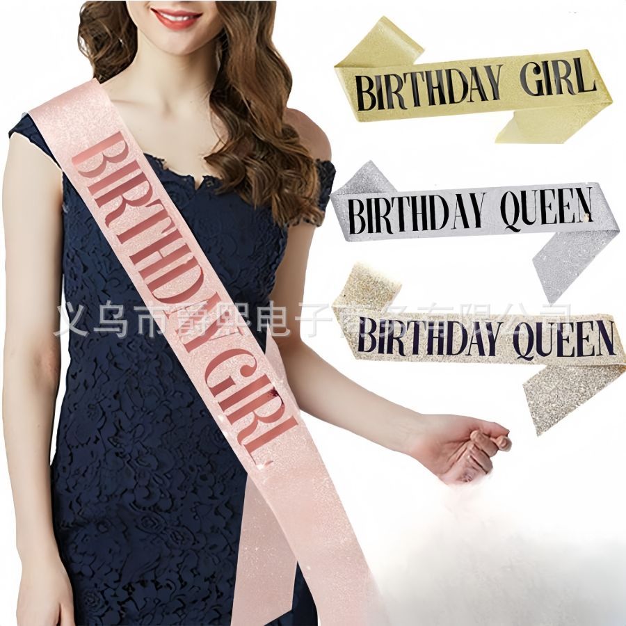 Cross-border Birthday Shoulder Strap birthday Queen Girl Glitter Birthday Wedding Party Ribbon Etiquette