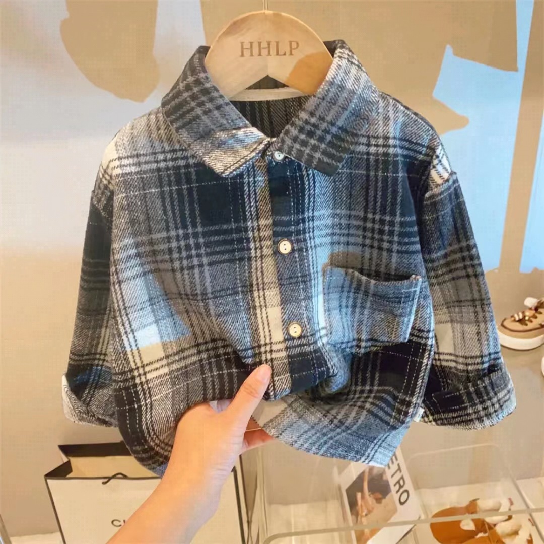 2024 New Autumn Retro Children's Shirts Korean Style Lapel Shirts for Boys and Girls Fashionable Children's Clothing Dropshipping
