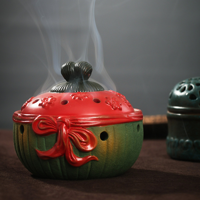 Retro Ceramic Pastoral Aromatherapy Furnace Home Indoor Classical Sandalwood Plate Tea Ceremony Incense Incense Furnace Line Incense Seat One Piece