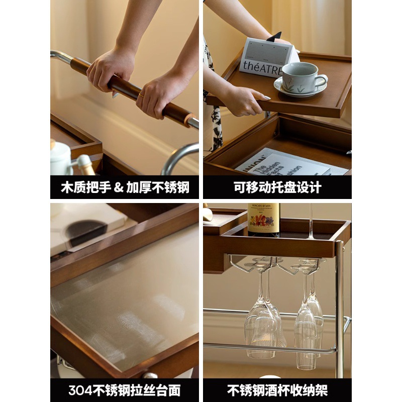 Solid Wood Living Room Movable Sofa Side Table Trolley Side Table Ash Wood Vintage Side Cabinet Corner Table Small Coffee Table Table