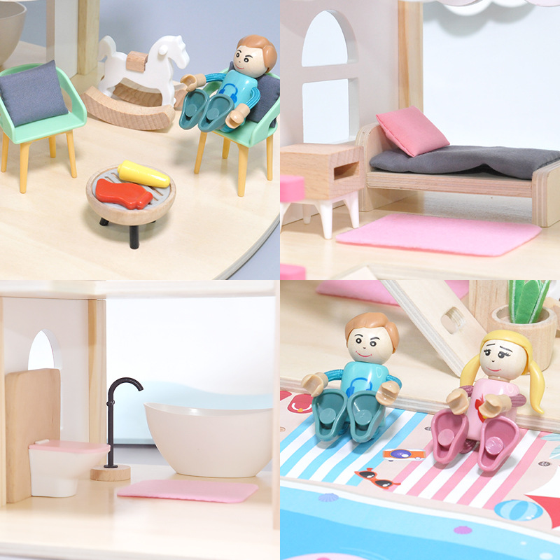 Wooden Portable Princess Doll House Baby Play House Villa Educational Parent-Child Interactive Small House Toy