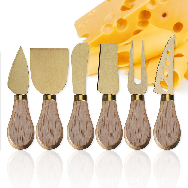 In-Stock Wholesale Rubber Wood Handle Cheese Tools 420 Stainless Steel Cheese Pizza Knife Cutlery Forks Hot Sale in North America