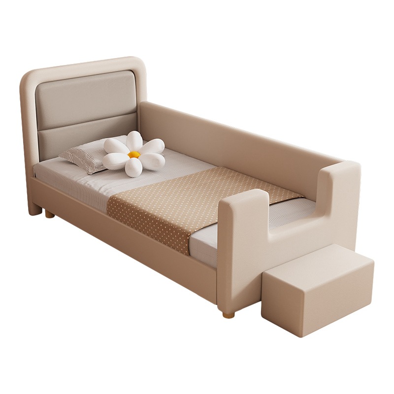 Soft Bag Splicing Artifact Big Bed Children's Solid Wooden Bed with Guardrail