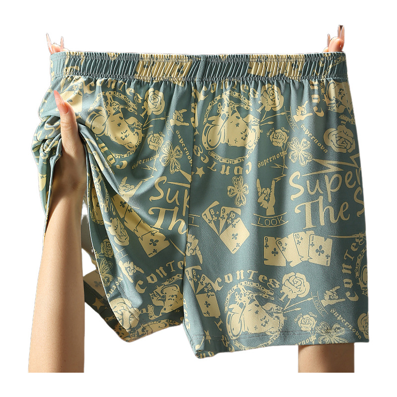 Aro Pants Men's Pure Cotton Printed Boxer Briefs Breathable Large Size Knitted Pajamas Xinjiang Long-Staple Cotton Boxer Briefs