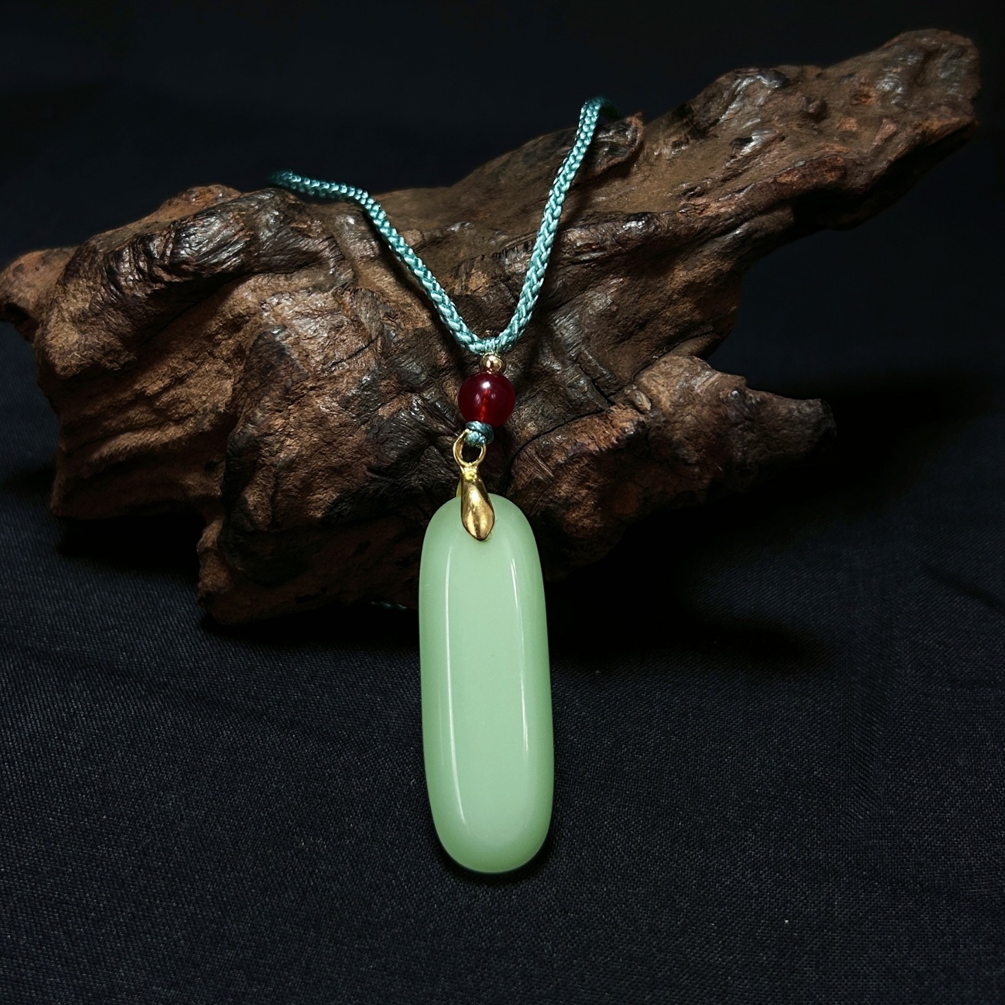 Natural Hetian Jade Pendant Small Green Strip Peace Amulet Necklace Live Streaming Promotion National Style Pendant
