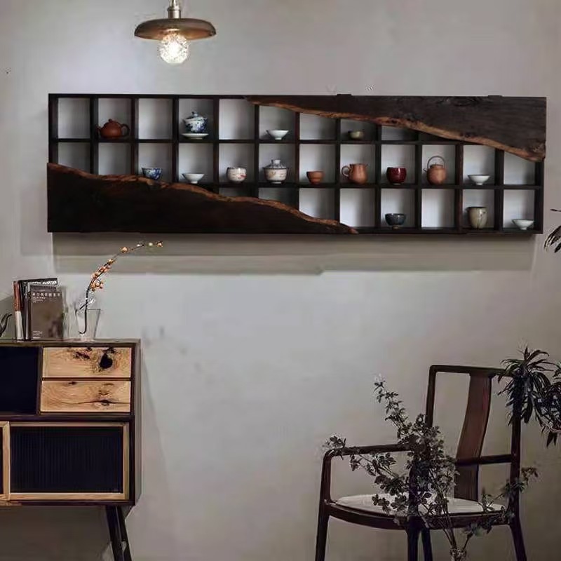 Wabi-Sabi Style Antique Shelf Solid Wood Old Elm Antique Shelf Storage Rack Wooden Tea Cup Rack Multi-Treasure Cabinet Wall-Mounted Antique Shelf