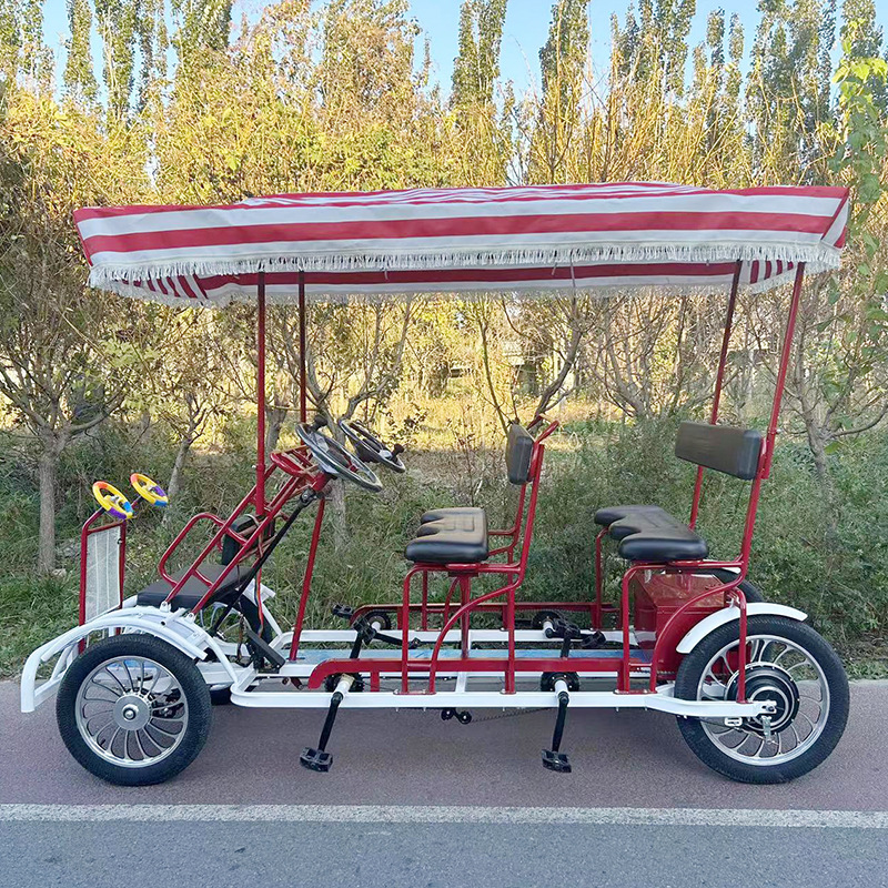 Electric sightseeing bicycle scenic spot four-wheel power-assisted bicycle four people 4 people 2 people beach sightseeing bus