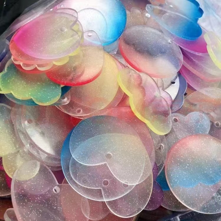 Transparent gradient glitter goo Chuck keychain pendant goo card set wholesale small disc cane material