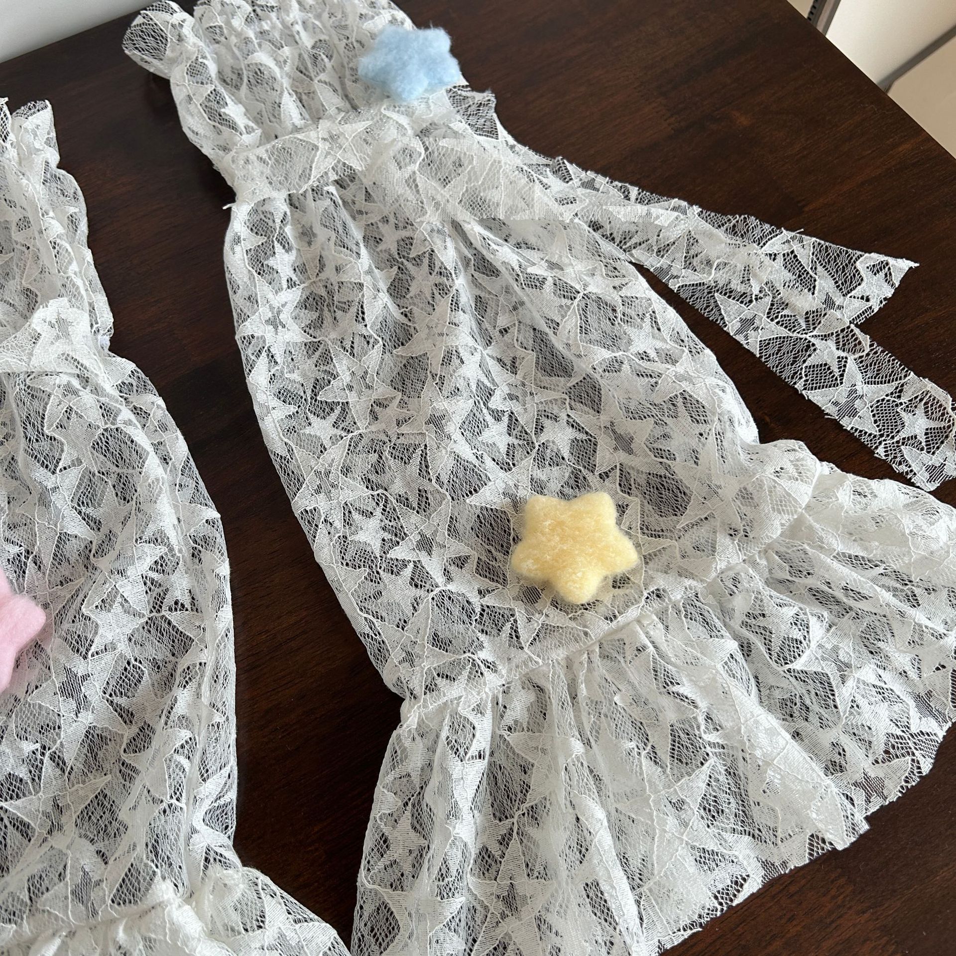 Sweet Girl Mid-Calf Socks with Lace Splicing and Straps, Lolita Cute Star Lace Thin Leg Covers