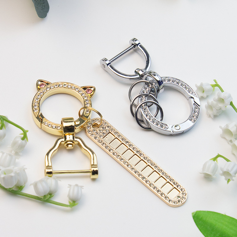Пряжка в форме кошачьих ушей с алмазным пружинным кольцом, аппаратная пряжка, брелок для ключей автомобиля, пряжка в форме подковы, подвеска для ключей
