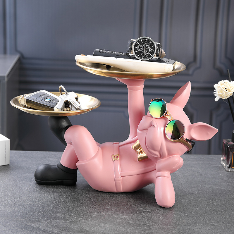 Creative Entrance Bulldog Key Storage Ornaments Entrance Shoe Cabinet Storage Tray Accessible Luxury Living Room Door Decorations