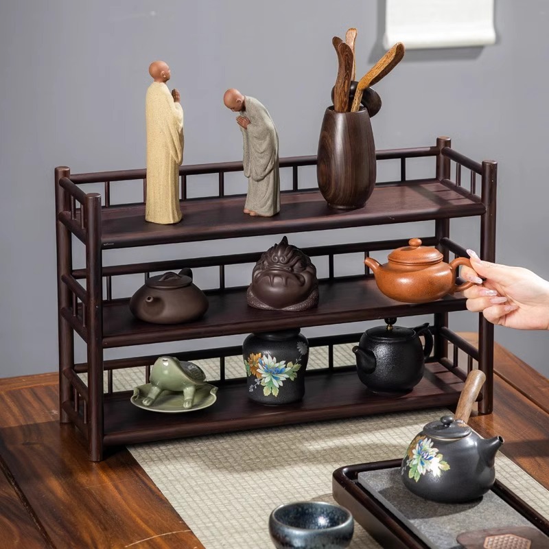 Chinese Style Desktop Teapot Rack Small Bogu Rack Tea Cup Rack Tea Set Storage Rack Tea Room Tea Table Cup Rack