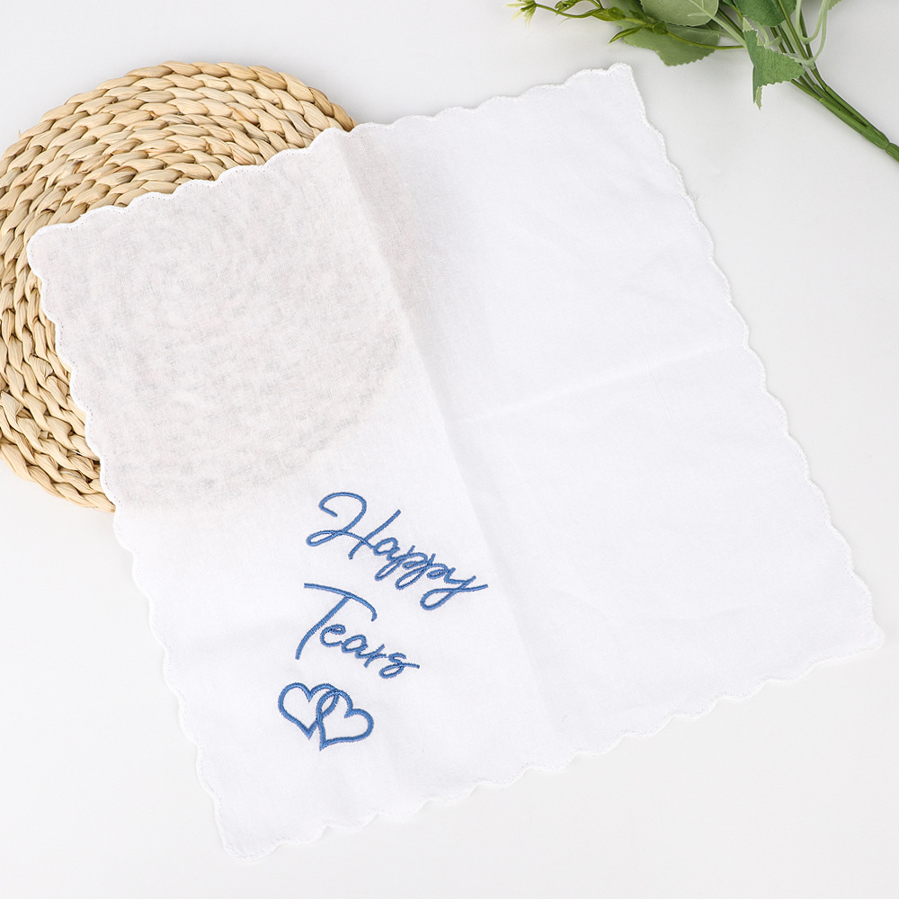 Cross-border happytears thanks for wedding gifts cotton embroidered handkerchief small square scarf blessing embroidered various words