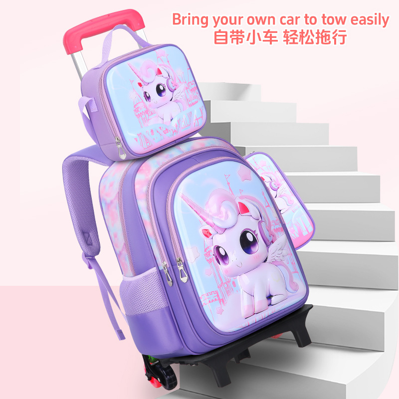 2024 new factory direct primary school student trolley bag lunch bag pen bag 3D leather three-piece set for children